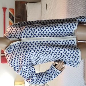 Mia Reis Wellesley Basketweave Royal Blue Reversible Cardigan Sweater L